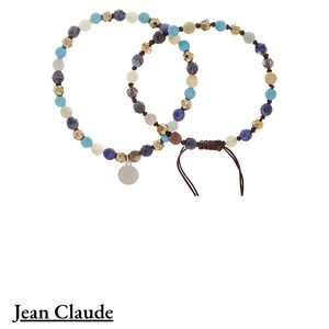 Beaded bracelet set by Jean Claude w/ sterling silver, lapis, agate, turquoise.